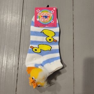 Candy Girl NWT Girls Socks Blue White Striped Duck 3D Chicken Chick